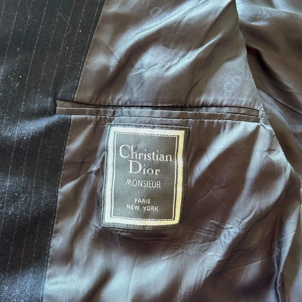 Christian Dior Blazer Jacket Mens‎ XXL Navy Blue Striped Virgin Wool Long Sleeve